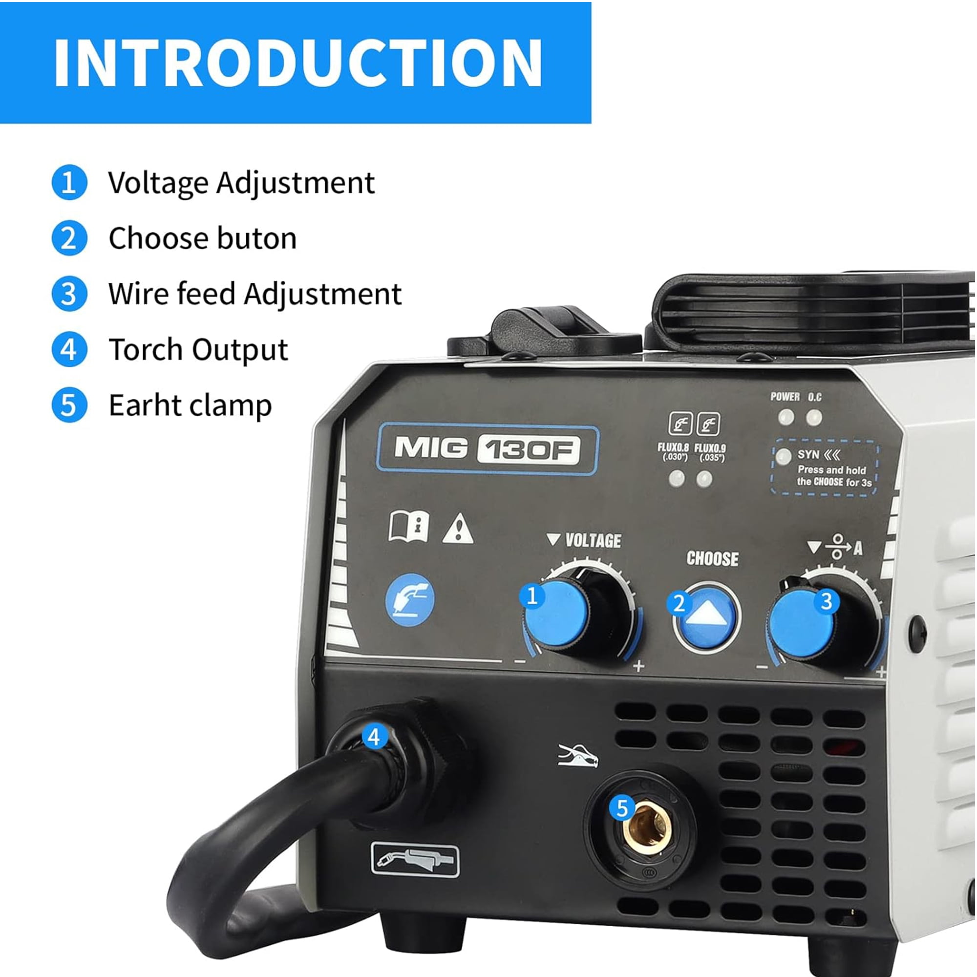 AZZUNO 110V MIG Welder 130A Flux Core Gasless Welding Machine IGBT Inverter Welder Portable Wire Feed Welder