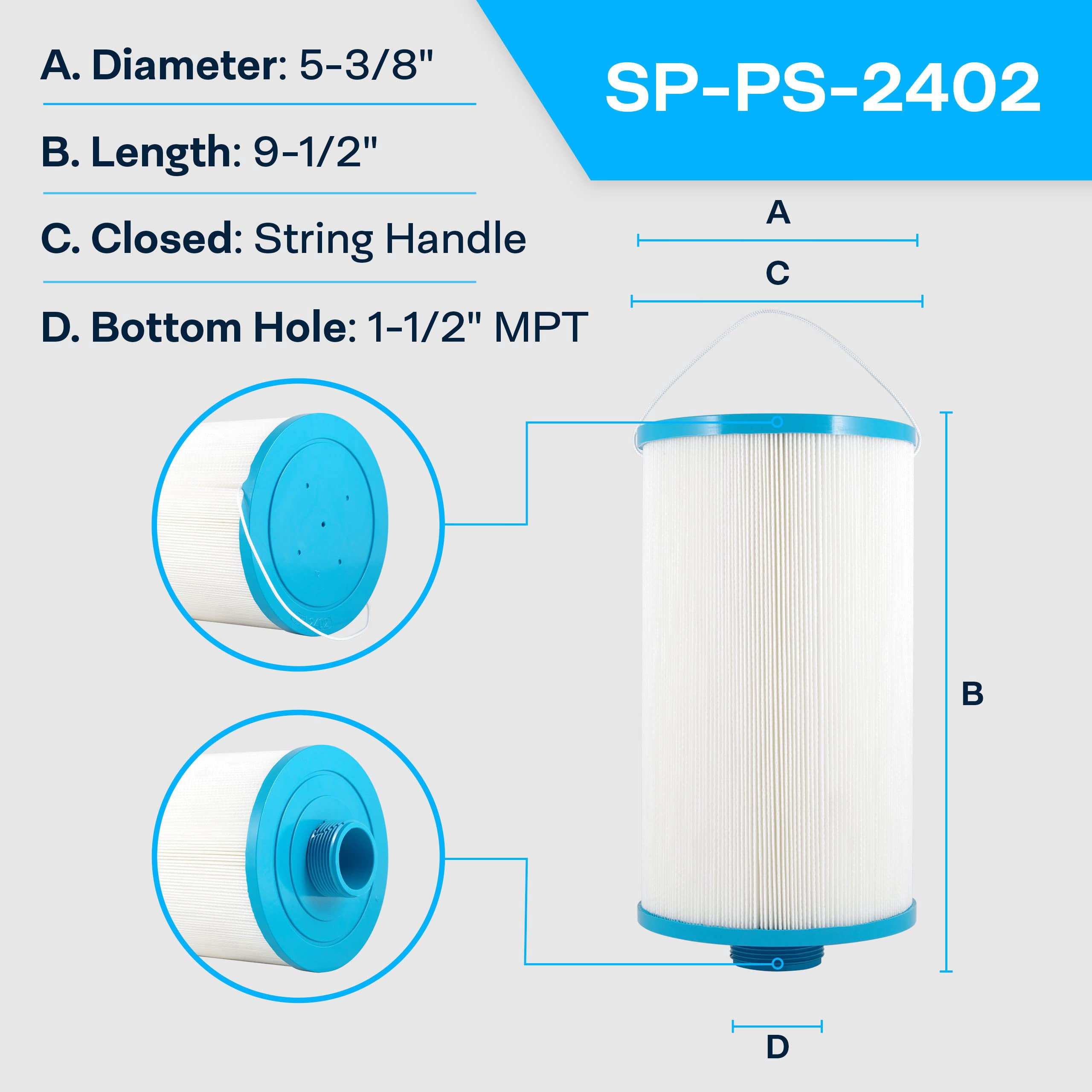 SpiroPure Replacement for AquaTerra 303279 78460 Filbur FC-2402 Unicel 5CH-37 Pleatco PFF42TC-P4 Watkins ACT-50SQFLTR LSX1057 Hot Tub Spa Pool Replacement Cartridge