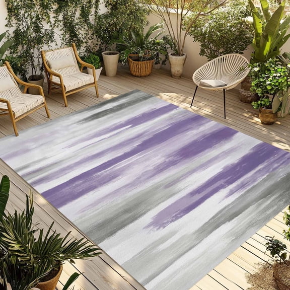 Purple Gray Outdoor Rug 3x5 Ft - Reversible Patio Rug Outdoor Camping Rugs, Vintage Country Abstract Gradient Aesthetic Indoor Outdoor Area Rugs, Non-Slip Outdoor Carpet Runner for Deck/Porch