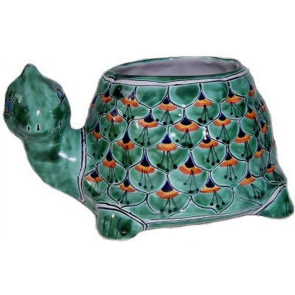 Green Peacock Turtle Talavera Ceramic Planter
