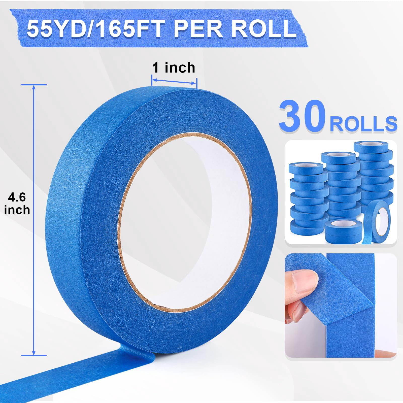 30 Rolls Blue Painters Tape 1 Inch Wide  55 Yards Multi-surface Bulk Masking With Lines Free Painting For Indoor And Outdoor Home Wall