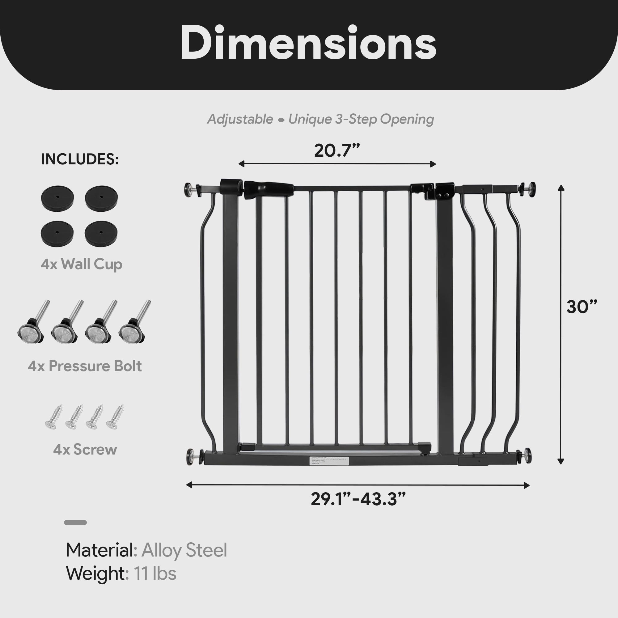 BalanceFrom Easy Walk-Thru Baby Safety Gate for 29.1”-43.3” Opening, 30” Tall, Graphite