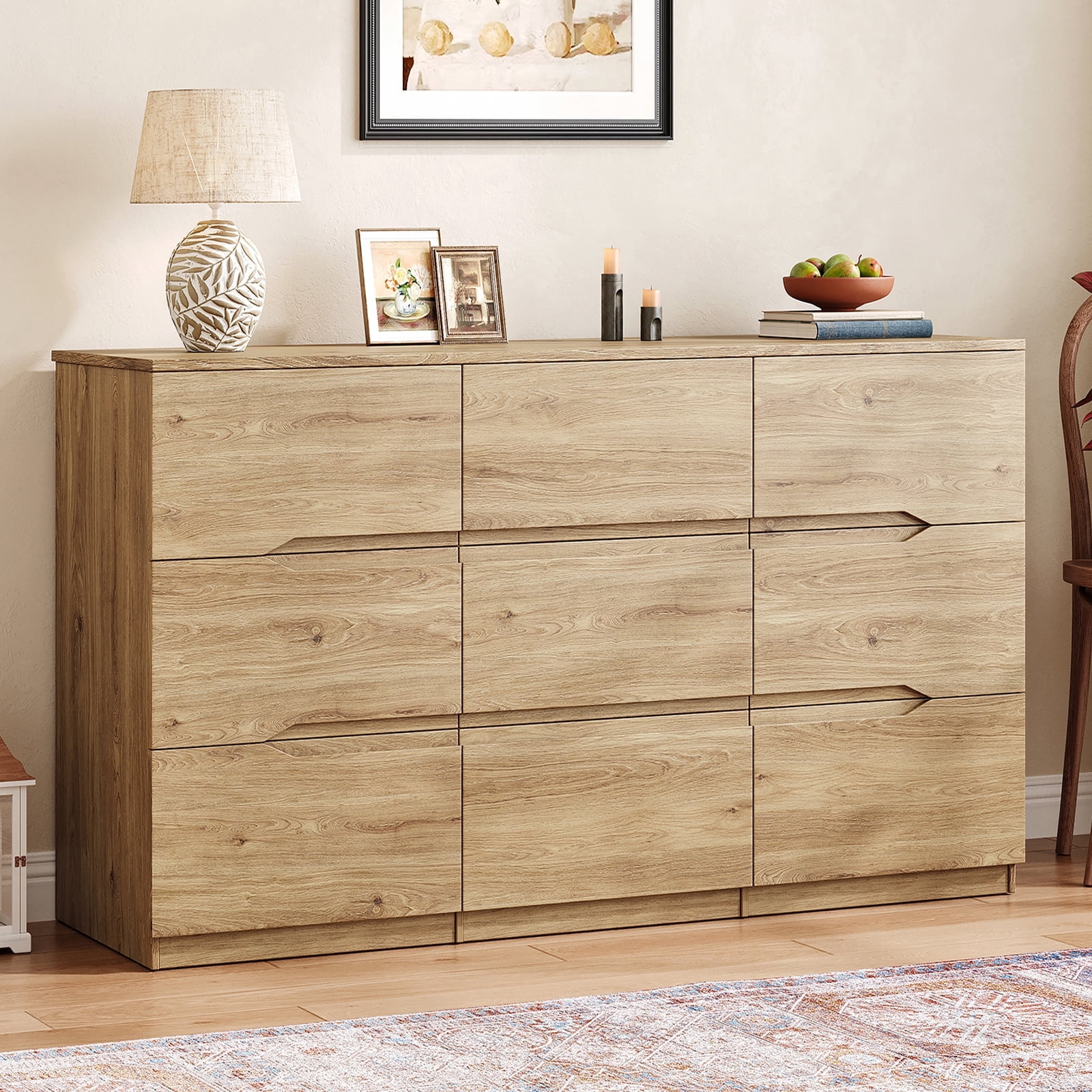 60.3 in Wide Modern Wood Dresser with 9 Drawers - Spacious Storage Chest for Bedroom
