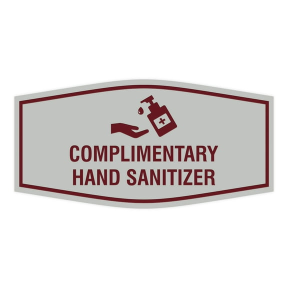 Fancy Complimentary Hand Sanitizer Sign (Light Grey / Burgundy) - Large 4.5x9"