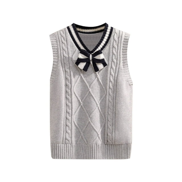 ManxiVoo Children Knit Sleeveless Sweater Vest Lightweight Breathable Layering Piece for Spring and Fall 130 Size Grey