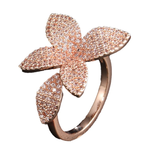 Sonducket Anillo de apertura para mujer, anillos de decoración de circón, decoraciones de mano de flores, joyería para novia, regalo de Ropa, zapatos y accesorios Miscelánea Oro rosa