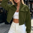 thumbnail image 4 of aohooy Cargo Bomber Jacket Women Cropped Oversized Fall Coat Full Zip Up Stand Collar Long Sleeve Lightweight Jackets with Pocket Army Green,XXL, 4 of 7