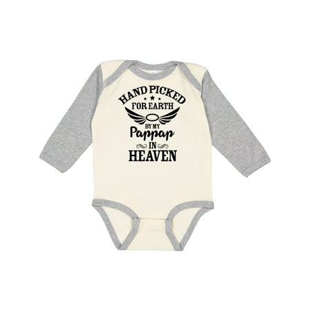 

Inktastic Handpicked for Earth By My Pappap in Heaven with Angel Wings Gift Baby Boy or Baby Girl Long Sleeve Bodysuit