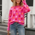 thumbnail image 2 of Bovemsi Sweaters for Women Cozy Autumn New Round Neck Knitted Long Sleeve Sweater Women's Print Warm Comfortable Fit Street Style Fall Sweaters, 2 of 9