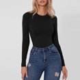 thumbnail image 4 of Yindaity Women's Crew Neck Long Sleeve Bodysuit T Shirts Basic Tops Black,M, 4 of 4