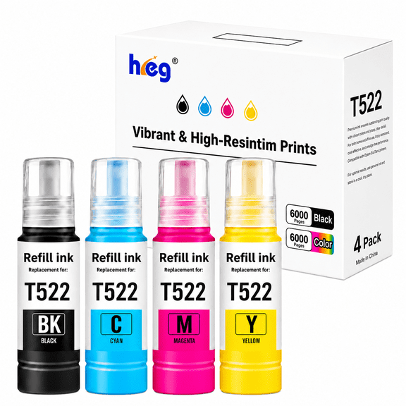 522 Ink Bottles Replacement for Ecotank 522 ink ET2720 2800 2803 4700 2400 4800 4810 Printer Ink Refill(4 Pack)