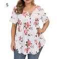 thumbnail image 1 of Camisa de mujer Camiseta de manga corta con estampado floral Blusa con cuello en V, Blanco, S tholdsy AP002466-09, 1 of 5