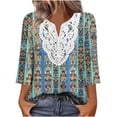thumbnail image 1 of Eres Más Que una Camisa de Puntuación de Prueba para Mujer 3/4 Manga V Cuello Encaje Blusa Casual Boho Top, 1 of 9