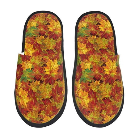 Balery Vintage maple leaf autumn Slient Indoor Furry Fleece Comfort House Shoes Soft Non-Slip Home Shoes Cotton slippers House Slippers-- Large