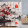 thumbnail image 3 of Japanese Red Cherry Blossom Seascape Shower Curtain Chinese Landscape Ink Painting Printed Fabric Shower Curtains Bathroom r, 3 of 6