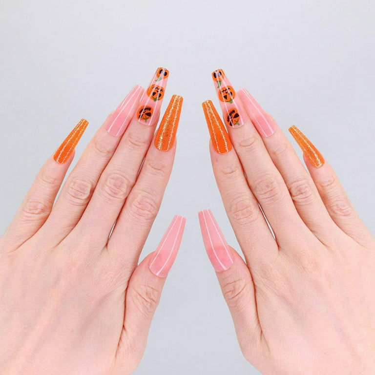 Peachy Press on Nails Airbrush Nails Neon Nails Pink, Yellow and Orange  Nails Gem Nails Chrome Nails Summer Nails 