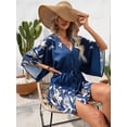thumbnail image 4 of jinghuiyue Womens Summer Casual Dress V Neck Kimono Sleeve Tropical Print Mini Dresses Beach Vacation Clothes L, 4 of 7