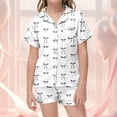 thumbnail image 2 of FYDUU Girls Pajamas Summer Outfit Christmas Cute Bow Pajama Set Girls Comfort Sleepwear Short Sleeve Button Down Shirt And Shorts Suit Nightwear 8-9 Years, 2 of 6