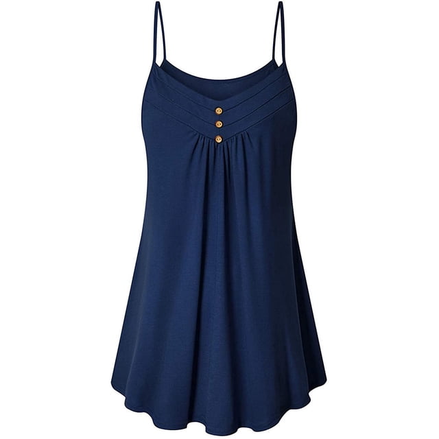 Dinheiro Camisola sin mangas plisada con cuello en V y tirantes finos para mujer, informal, M