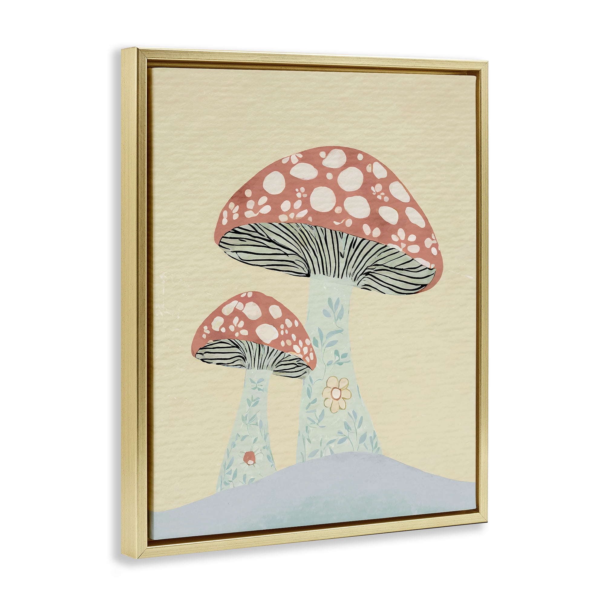 Stupell Industries Floral Collaged Mushrooms Botanical & Floral Painting Gold Floater Framed Art Print Wall Art, 25 x 31