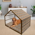 thumbnail image 2 of Floral Pet House, Pattern of Flowers and Peacock Feathers Floral Arrangement Art, Outdoor & Indoor Portable Dog Kennel with Pillow and Cover, 5 Sizes, Petrol Blue Pale Coffee, by Ambesonne, 2 of 4