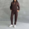 thumbnail image 4 of Women's Thermal Half Zip Sweatsuit Set, Fleece Lined Two Piece Outfit, Solid Color Pullover and Straight Leg Pants, Winter Workout Set, Running Yoga Outfit Coffee L, 4 of 9