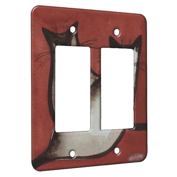 KuzmarK™ 2 Gang Rocker Wall Plate - Two Sleek Sealpoint Kitties Abstract Cat Art by Denise Every