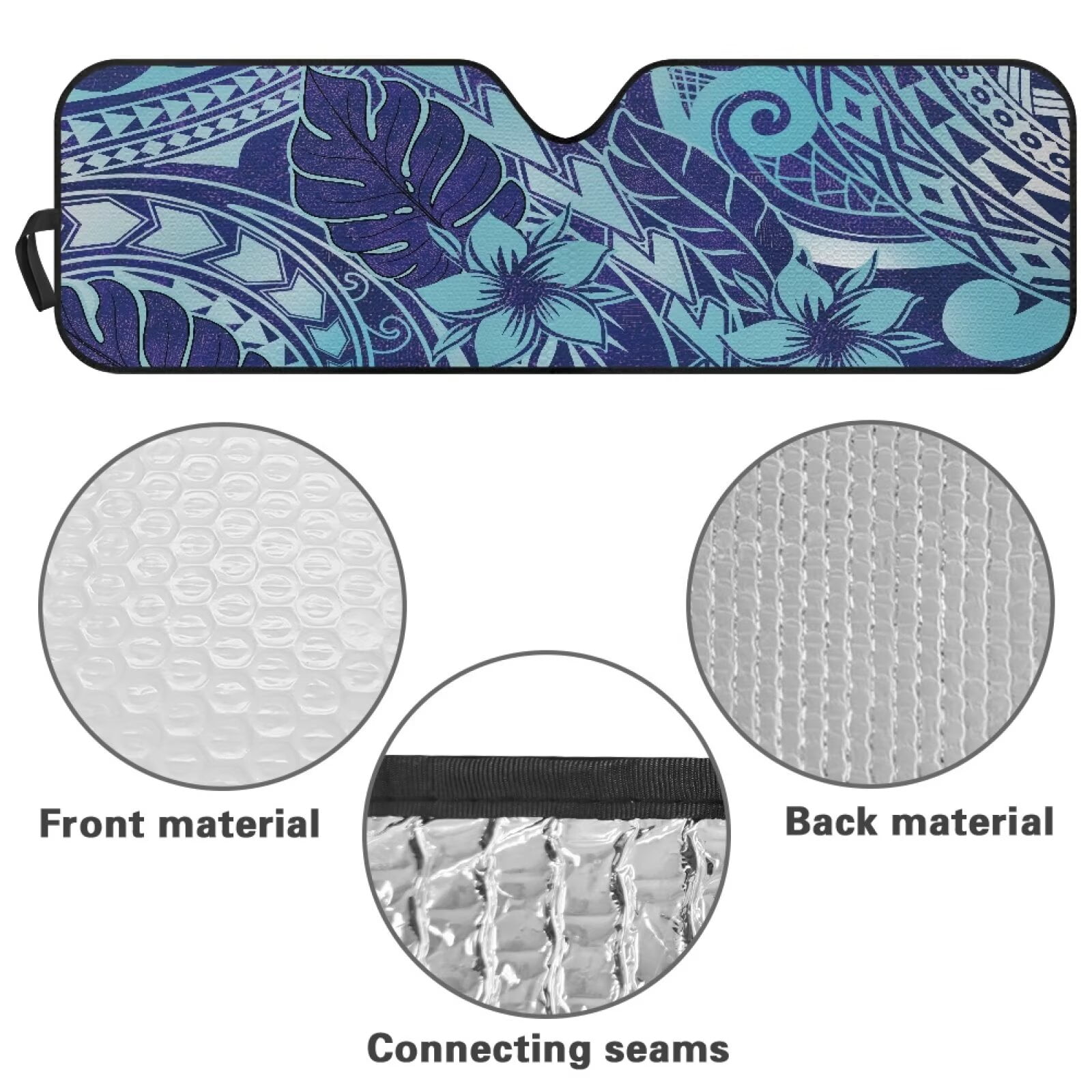 Uorisanigo Windshield Sun Shade for 2018-2025 Jeep Wrangler JL/2020-2025 Jeep Gladiator, Front Window Blue Polynesian Flowers Sunshade, Aluminum Foil Structure Block UV Rays and Heat