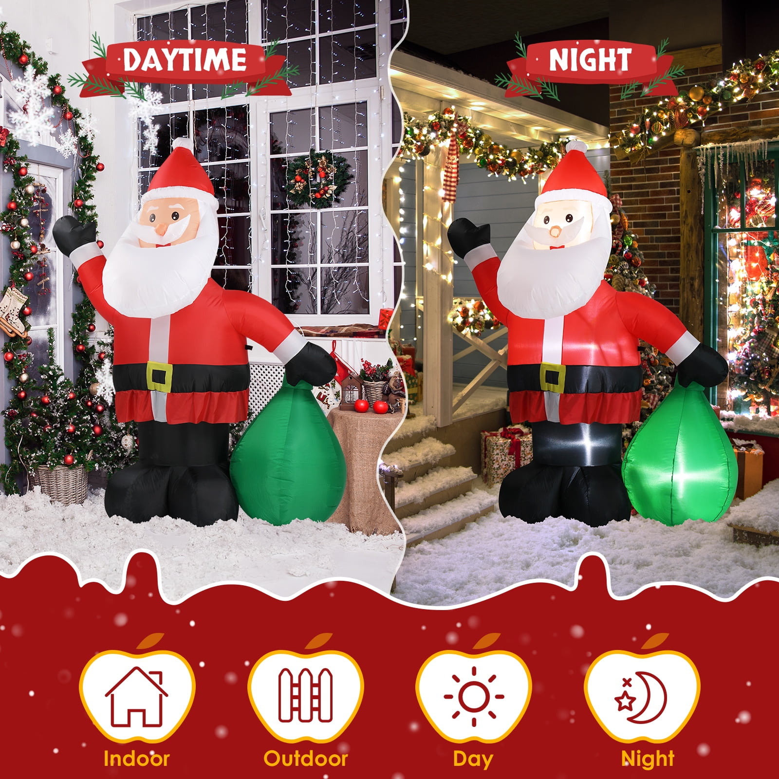 6 FT Christmas Inflatable Santa Decoration, Waving Santa with Gift Bag, Funny Blow Up Yard Decorations with Built-in LED Lights for Holiday Party Front Yard Lawn Garden Decor