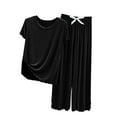 thumbnail image 2 of lmcalzta Pajama Sets for Women 2 Piece Crew Neck Short Sleeve Blouses Drawstring Wide Leg Loose Pants Homewear Outfits, 2 of 3