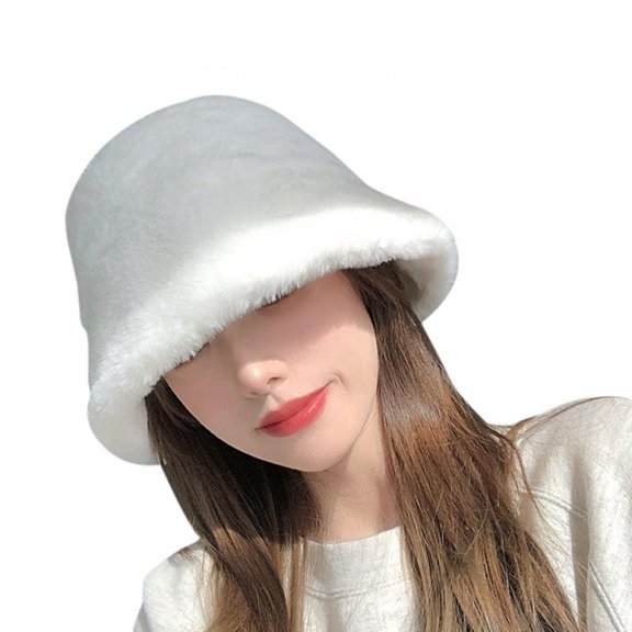 Winter Faux Fur Furry Bucket Hat Fluffy Fuzzy Warm Hat Plush Fisherman Hat for Women Teens Girls