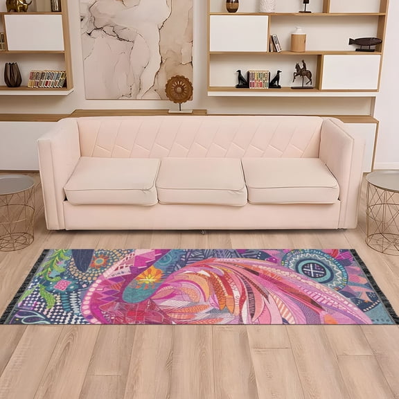Pink Flamingo Runner Rug Non-Slip Area Rugs Linen Washable Non Shedding for Kitchen Bedroom Carpet
