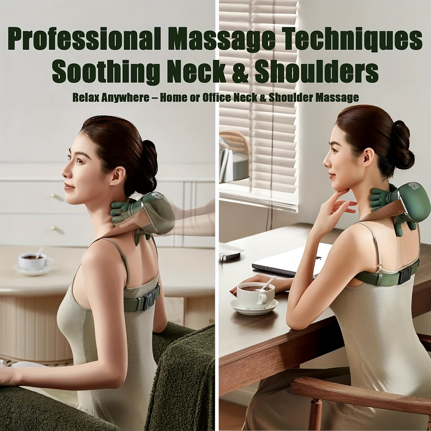 Wireless Neck & Shoulder Massager, 3D Deep Tissue Shiatsu with Heat, 3-Speed Adjustable, Portable Rechargeable