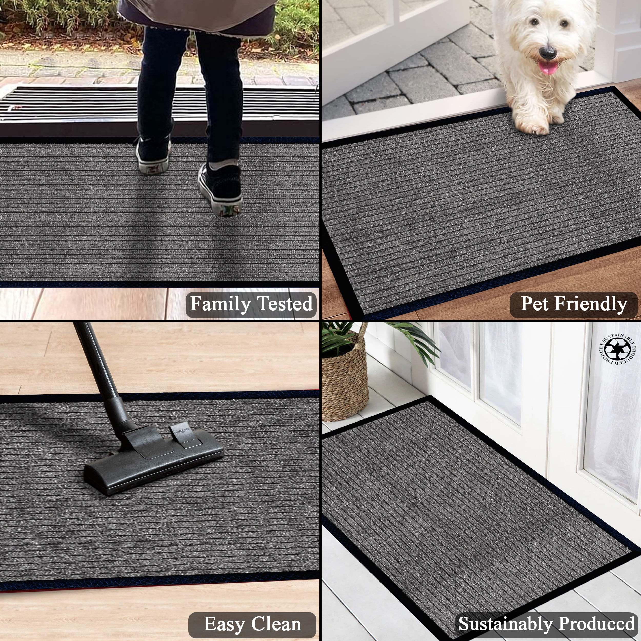 A1HC Indoor Outdoor Mat, Front and Back Entrance Welcome Mats, Front Door Patio Mats 47X71 Inches, Non-Slip Easy Clean Entrance Washable Large Size Doormat, Grey Stripe