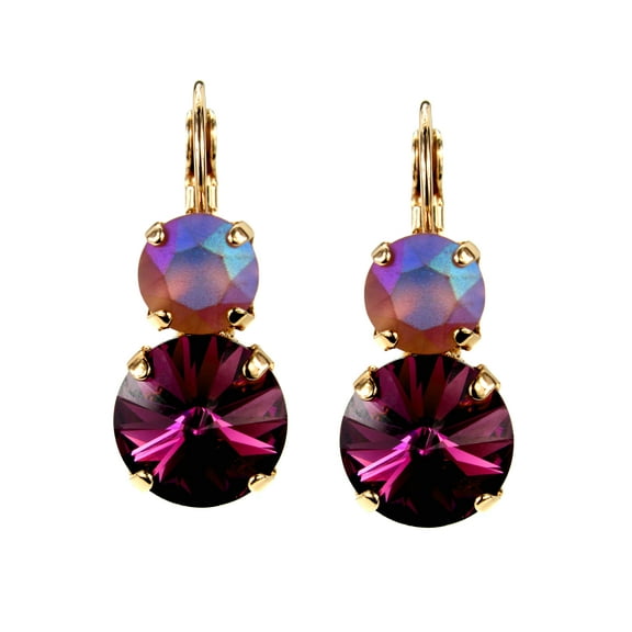 Swarovski Amethyst 12mm Pastel Blush Rose 8mm Leverback Earrings Nickel Free