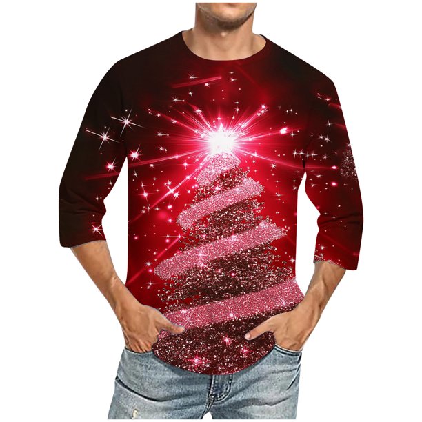 Camisas de Manga Larga para Hombres Imprimir Casual Cuello Redondo Blusa de Manga Corta, Camisas de Lino para Hombres