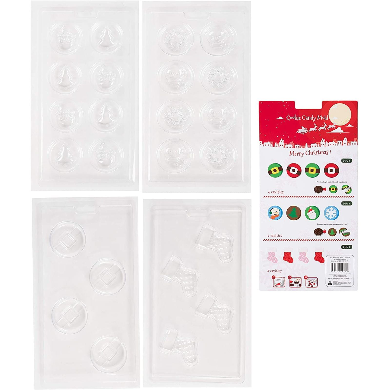 4 designs 16 SMALL ASSORTED ROUND CHRISTMAS SHAPES CHOCOLATE MOULD 
