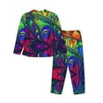 thumbnail image 2 of Junzan Pride Rainbow Print Womens Pajama Sets,Long Sleeve Button Down For Women Pjs 2 Piece, 2 of 9