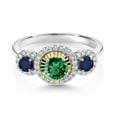 thumbnail image 2 of Gem Stone King 0.91 Ct Round Green Nano Emerald Blue Sapphire 925 Silver and 10K Yellow Gold Lab Grown Diamond 3 Stone Women Engagement Ring (Size 9), 2 of 3
