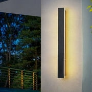 LITOM Outdoor Modern Wall Light, LED Wall Sconce Fixture, Rectangular Black Shell Wall lamp, Elegant Frosted, IP65, Anti Rust, for Porch, Background Wall, 1 Pack