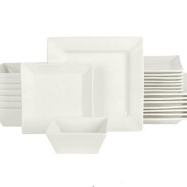 Hard Square Porcelain Chip and Scratch Resistant Dinnerware Set, White, Service for 8