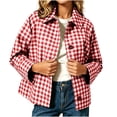 thumbnail image 4 of BXJX Womens Plaid Shackets, Long Sleeve Button Down Lightweight Lapel Collar Shacket Jackets with Pockets Red Size XL, 4 of 7
