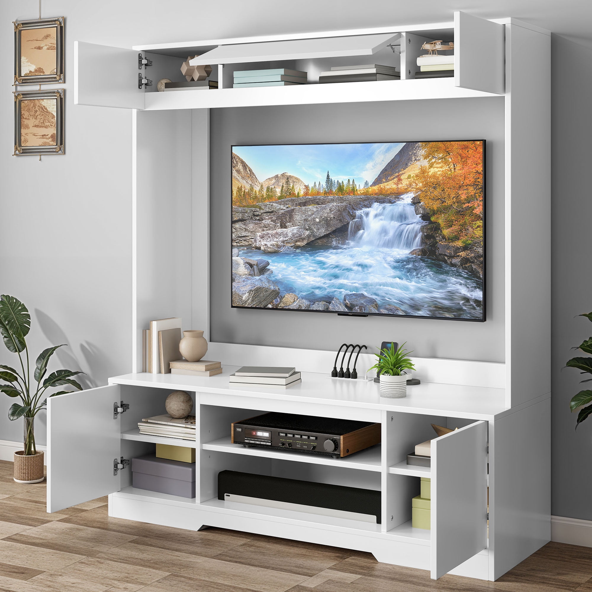 Uforic Wall Unit TV Stand with Storage for TVs up to 65", Large Modern Entertainment Center, White