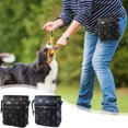 thumbnail image 1 of Bolsa de golosinas de entrenamiento para perros de lona, 1,3 L de capacidad, Bolsa multifuncional para aperitivos para mascotas al aire libre, Riñonera con bolsillo para residuos, Negro/Azul marino, 1 of 6