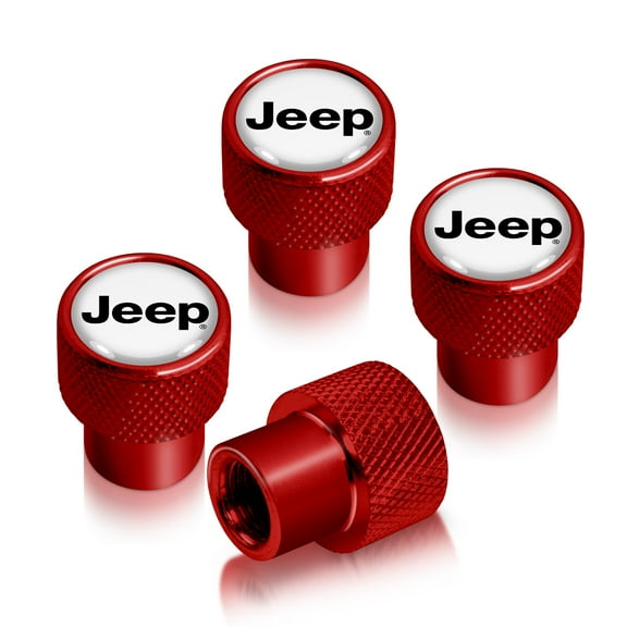 iPick Image for Jeep in White on Red Aluminum Tire Valve Stem Caps, Official Licensed