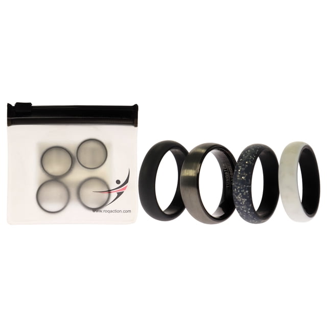 Anillo de silicona ROQ Juego de anillos de boda cepillado doble 6 mm Mármol para mujer