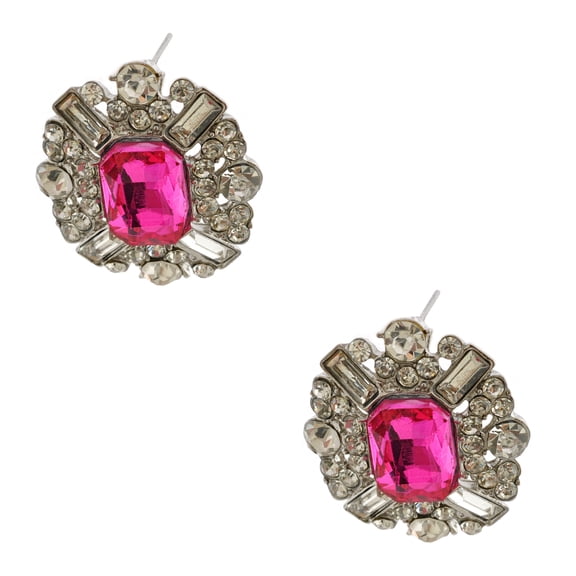 Wedding Earrings Rhodium Plating Fuchsia Stud Earrings