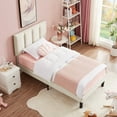 thumbnail image 4 of Taomika, Twin Size Tufted Upholstered Platform Bed Frame with Adjustable Height Headboard-Beige, 4 of 7