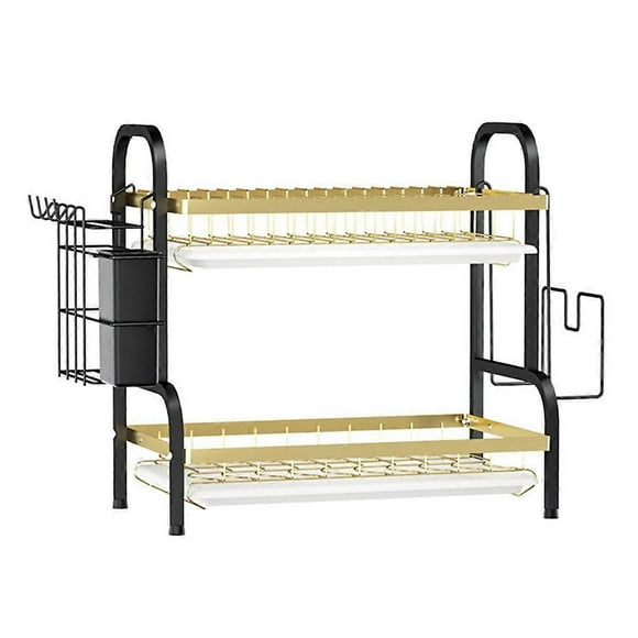 2-Tier Dish Drainer with Drainboard, Large Capacity Dish Rack, Space- for Small Kitchen Countertops