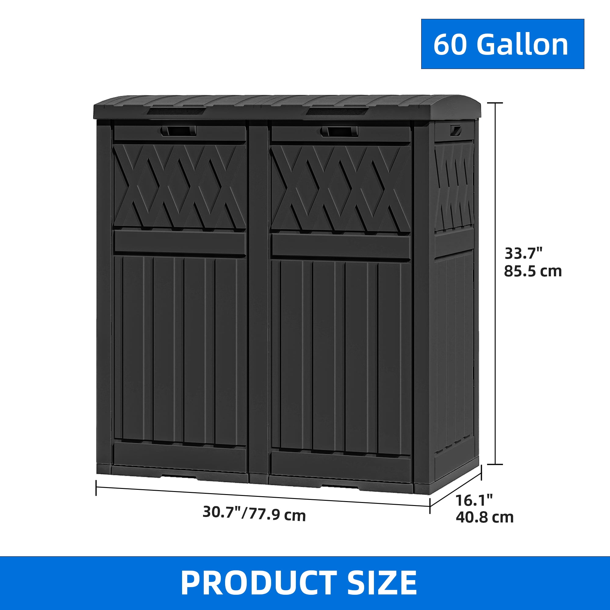 Dextrus 76 Gal Resin Outdoor Garbage Bin, Dual Can Design, Tiered Lid & Drip Tray, Black